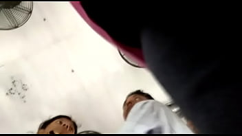 Pussy line of a teen in black leggings