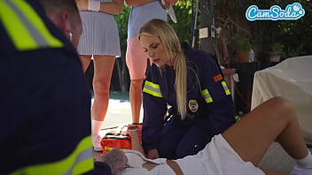 Pickleball lesbian mff threesome sexy asian girl has mouth to puss resuscitation by horny big tits blonde paramedic