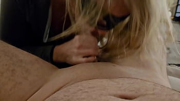 Homemade blonde wife sneaks away from party to suck a cock