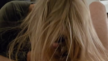 Homemade blonde wife sneaks away from party to suck a cock