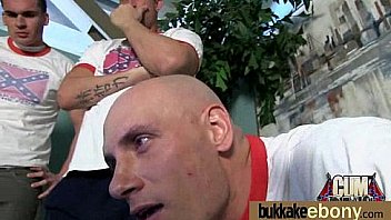 Ebony babe sucks group of white guys 30