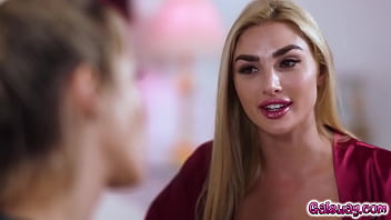 Kenzie puts her hands on ashley's thigh and massages her leg