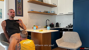 Stupid wife has no idea her husband sucks cock under the table