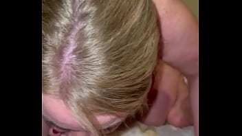 She looks at his big cock weirdly then takes it all in her mouth and enjoys his big cock