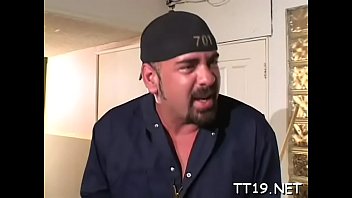 Awesome girl treeper caresses big shaft