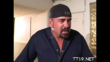 Awesome girl treeper caresses big shaft