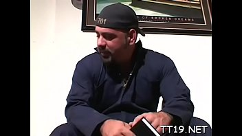 Awesome girl treeper caresses big shaft