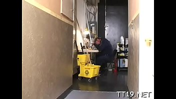 Awesome girl treeper caresses big shaft