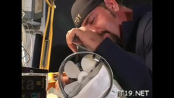 Awesome girl treeper caresses big shaft