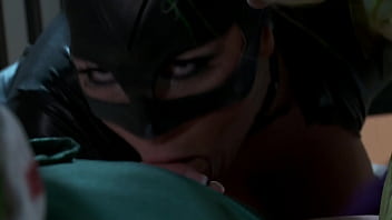 Katwoman jennifer dark prowls into a prison cage 3way