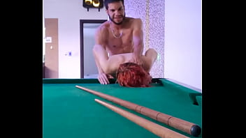 Fucking a pink haired tattooed slut at a pool table