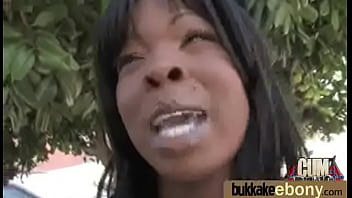 Ebony babe sucks group of white guys 9