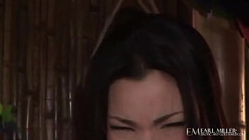 Adrianna sage strips nude then fucks her tight pussy at the tiki bar