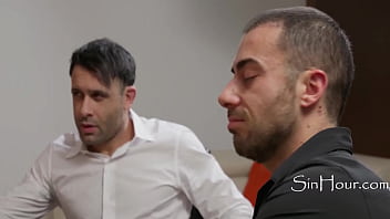 European girl serves her ass to 2 dicks at the same time