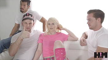 Brian’s cock drills lily’s cunt as three studs join the gushing orgy