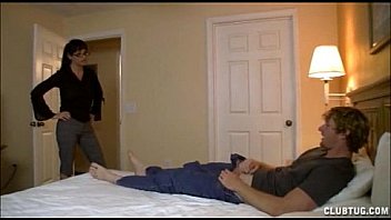 Angry milf jerks off a young dude