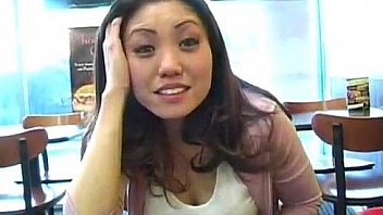 Japanese usa girl flashes her big boobs at a gas station