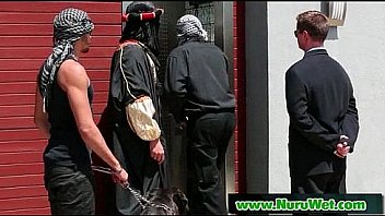 Slippery threesome on the airbed 07