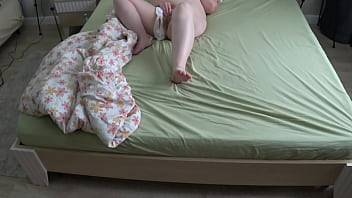 Home camera watches a chubby wife masturbate and cum in white panties before bed pawg