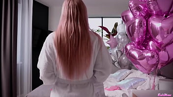 A girl plays with her boy on valentine's day