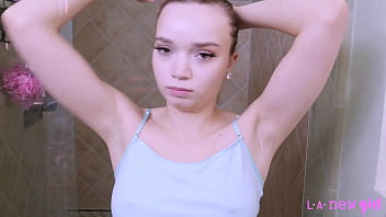 Timeless brunette beauty enjoys a sensual bath