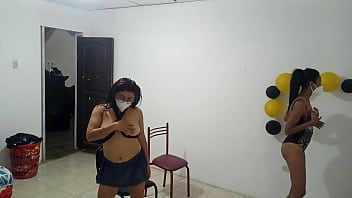 The hot stepsisters show off their natural tits while seducing in a pornographic way