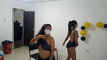 The hot stepsisters show off their natural tits while seducing in a pornographic way