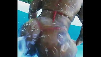 Soaking wet in the pool