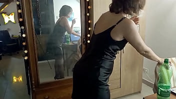 White amateur homemade couple satin lingerie panties clothed sex heels & stockings fishnet blowjob rimjob spanking