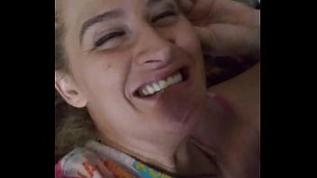 Cutie gets cum all over her face