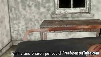 Short haired 3d babe sucking on a zombies cock