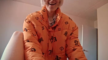 Handjob with cum on her face and mouth