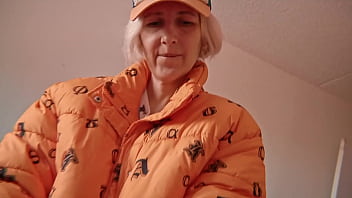 Handjob with cum on her face and mouth