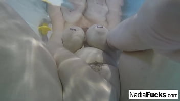 Blonde babe gets wet