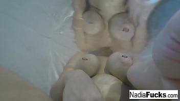 Blonde babe gets wet