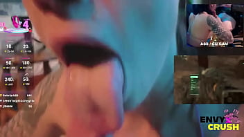 Gamer girl in kitty bikini drools all over his cock