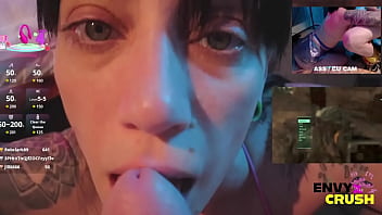 Gamer girl in kitty bikini drools all over his cock