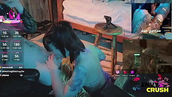 Gamer girl in kitty bikini drools all over his cock