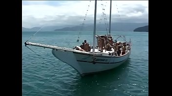 Dirty latina takes a huge load all over her cute face on the sex boat after she had been kicked with left foot by horny brown hatter