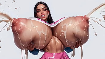 Extremely horny ai latina babe rhythmically milks her plump udders