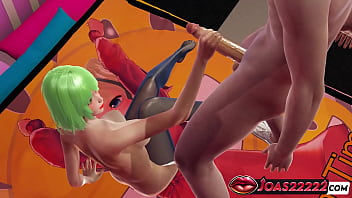 Animation of ameria in pink dress tongue lick huge cock handjob service stroke and free hand blowjob facial in honey select 2