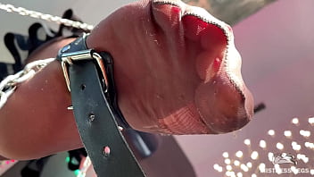 My foot in torn tan tights wiggling right above your face