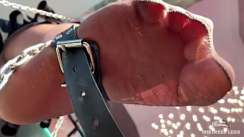 My foot in torn tan tights wiggling right above your face