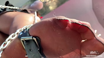 My foot in torn tan tights wiggling right above your face