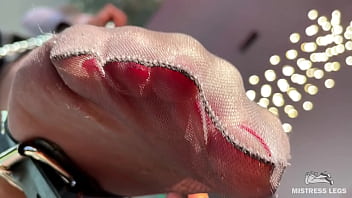 My foot in torn tan tights wiggling right above your face