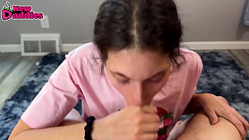 First time new college slut gives clean pov thong blowjob