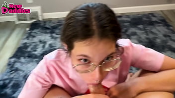 First time new college slut gives clean pov thong blowjob