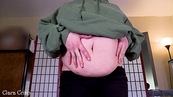 Worship my soft jiggly belly squeezing dropping and bouncing to make this chubby belly ripple clara crisp shows off soft round belly