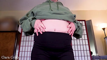 Worship my soft jiggly belly squeezing dropping and bouncing to make this chubby belly ripple clara crisp shows off soft round belly