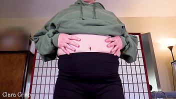 Worship my soft jiggly belly squeezing dropping and bouncing to make this chubby belly ripple clara crisp shows off soft round belly